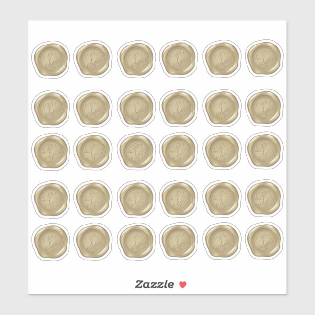 Sticker Phoques de cire Monogramme Jaune Or (Feuille)