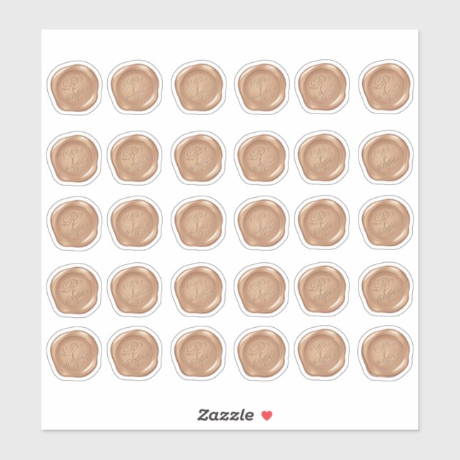 Sticker Phoques de cire Monogrammes Lt Cuivre Faux (Feuille)