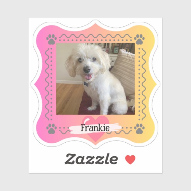 Sticker Photo de chien sur dégradé rose/jaune arrière - pl (Feuille)