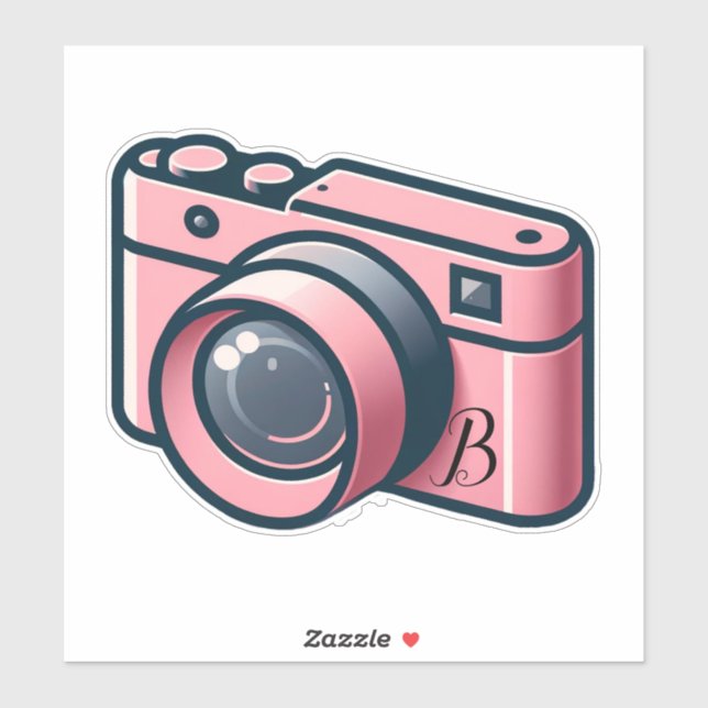 Sticker Photographie de caméra Girly Pink & Grey personnal (Feuille)