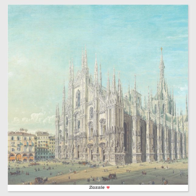 Sticker Piazza del Duomo à Milan par Carlo Bossoli (Feuille)