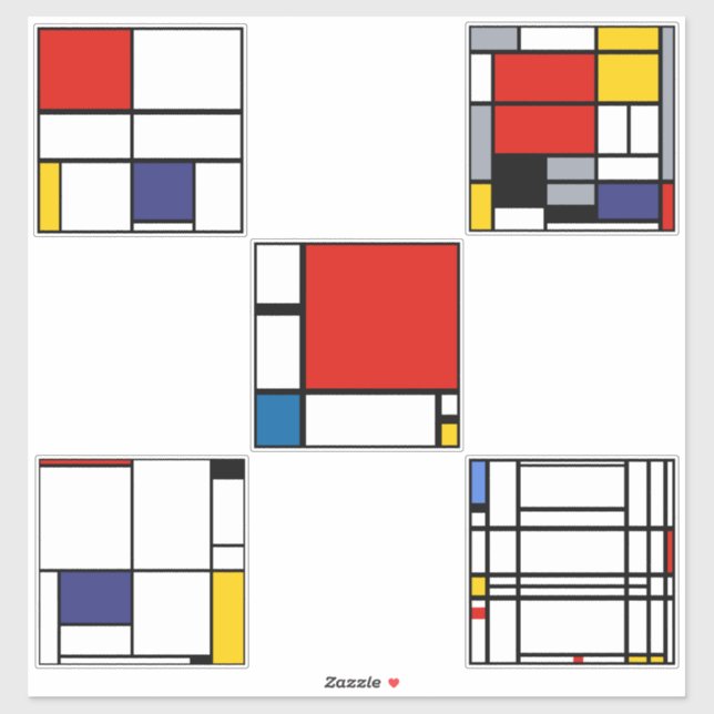 Sticker Piet Mondrian Peintures d'Art Moderne (Feuille)