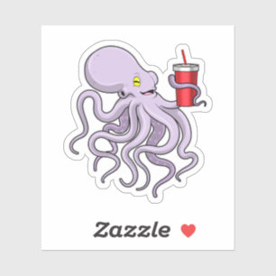 Sticker Pieuvre avec tasse à boire