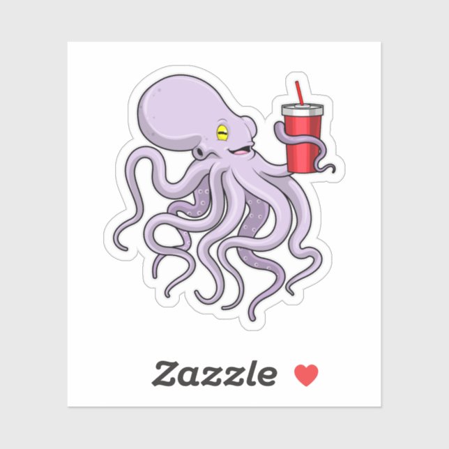 Sticker Pieuvre avec tasse à boire (Feuille)