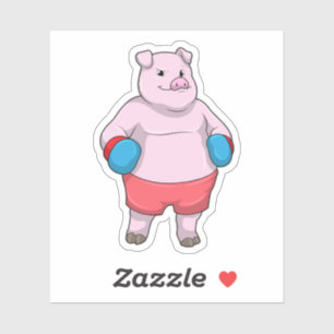 Sticker Pig at Boxing with Boxing gloves