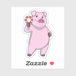 Sticker Pig au Poker avec des jetons de Poker
