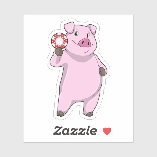 Sticker Pig au Poker avec des jetons de Poker (Feuille)