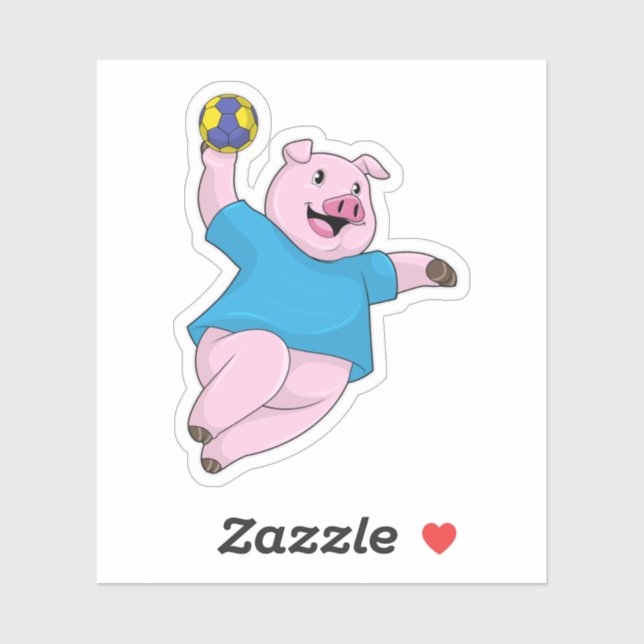 Sticker Pig en tant que joueur de handball avec Handball (Feuille)