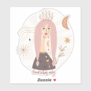 Sticker Pignets roses boho femme fleurs lune affirmation