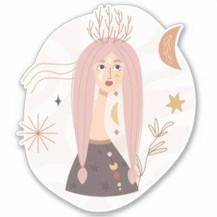 Sticker Pignets roses boho femme fleurs lune affirmation