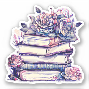 Sticker Pile de livres anciens et roses