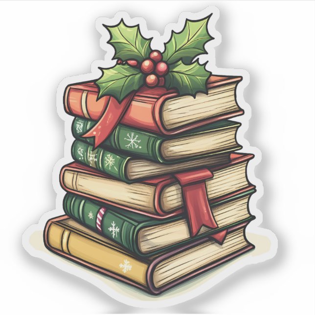 Sticker Pile de livres de Noël pour les lecteurs (Devant)