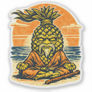 Sticker Pineapple Sensei Sunset — Guerrier d'été Vintage 