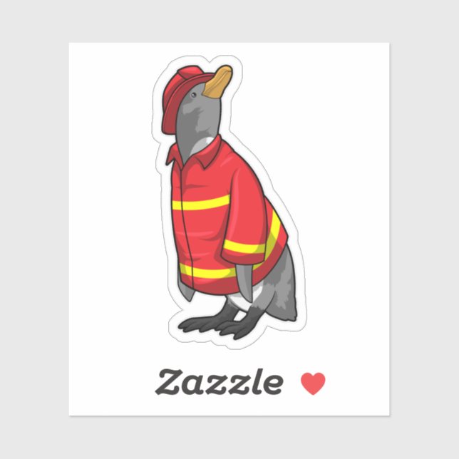 Sticker Pingouin as Firefighter with Helmet (Feuille)