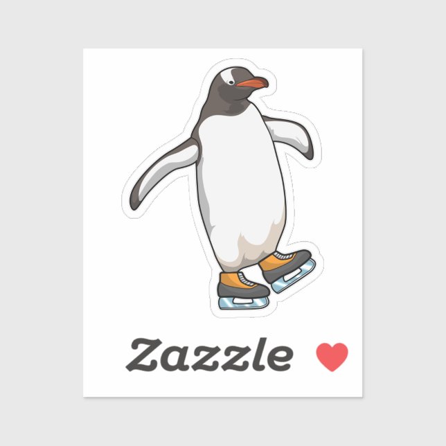 Sticker Pingouin at Ice skating with Ice skates (Feuille)