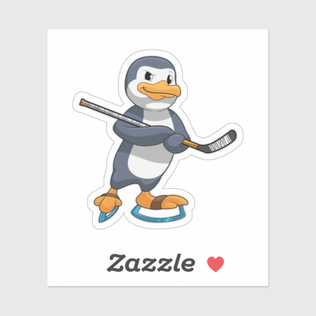Sticker Pingouin au hockey sur glace avec bâton de hockey  (Feuille)