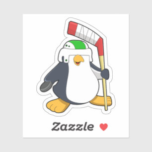 Sticker Pingouin au hockey sur glace avec bâton de hockey 