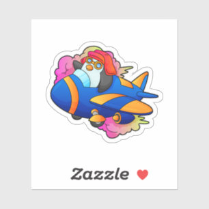 Sticker Pingouin comme pilote avec avion