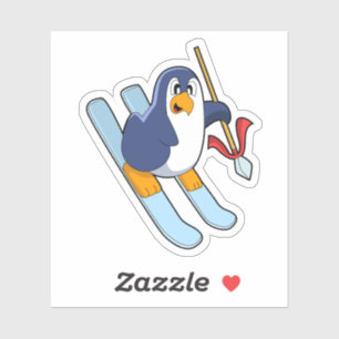 Sticker Pingouin comme skieur avec ski