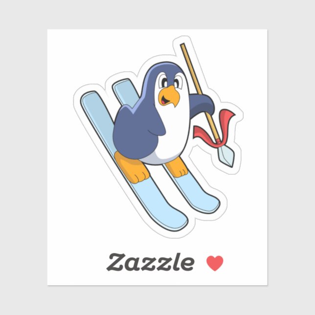 Sticker Pingouin comme skieur avec ski (Feuille)