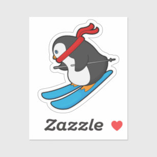 Sticker Pingouin comme skieur avec ski