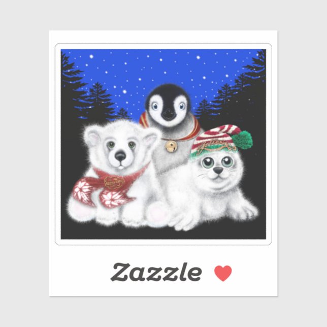 Sticker Pingouin de Noël bébé phoque de l'ours polaire (Feuille)