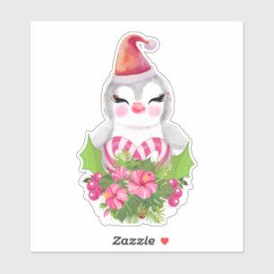 Sticker Pingouin de Noël mignon à Santa Hat