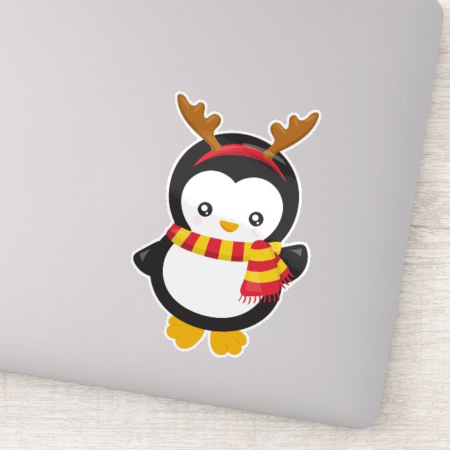 Sticker Pingouin de Noël, Pingouin Avec Écharpe, Antlers (Détail)