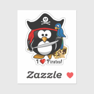 Sticker Pingouin de pirate mignon avec perroquet