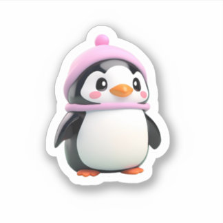 Sticker pingouin mignon avec casquette