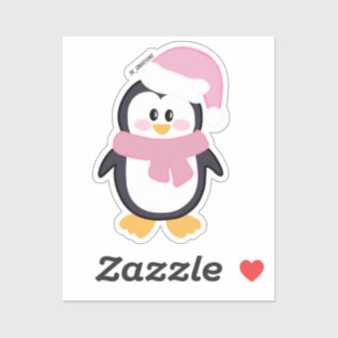 Sticker Pingouin rose de Noël