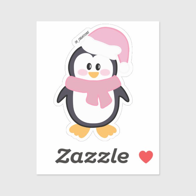Sticker Pingouin rose de Noël (Feuille)