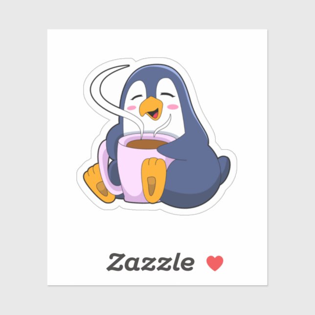 Sticker Pingouin with Cup of Coffee (Feuille)