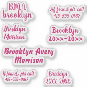 Sticker Pink 7 Textes personnalisés Nom Script Decal Schoo