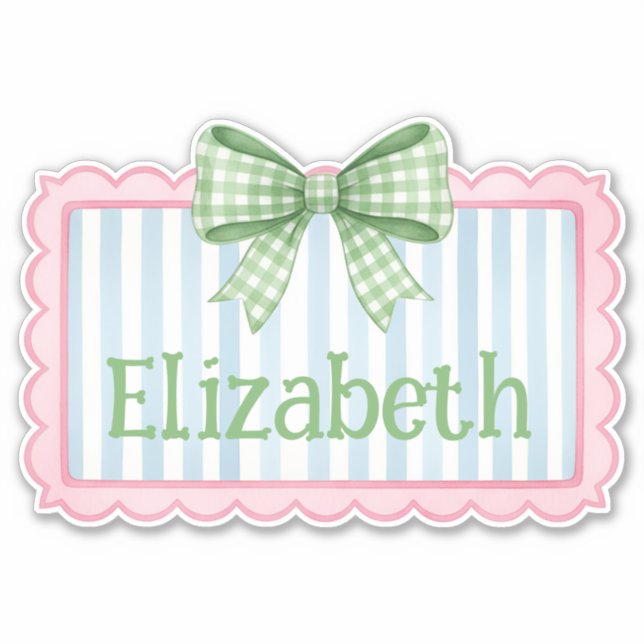 Sticker Pink and Blue Frame With Green Gingham Bow (Devant)