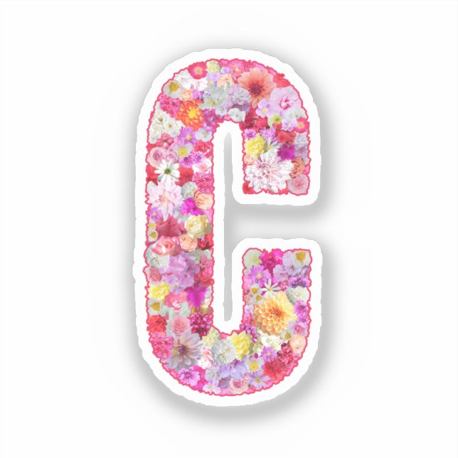 Sticker Pink Botanical Monogram Floral Letter C Initial (Recto)