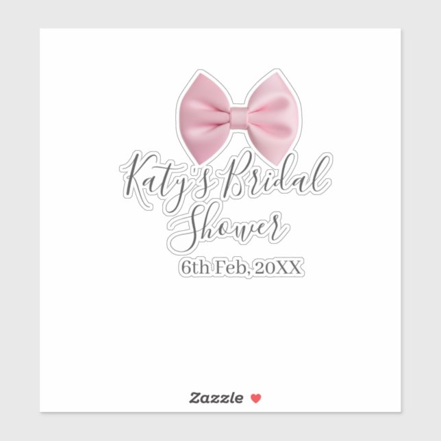 Sticker Pink bow bridal shower name date pastel stylish te (Feuille)