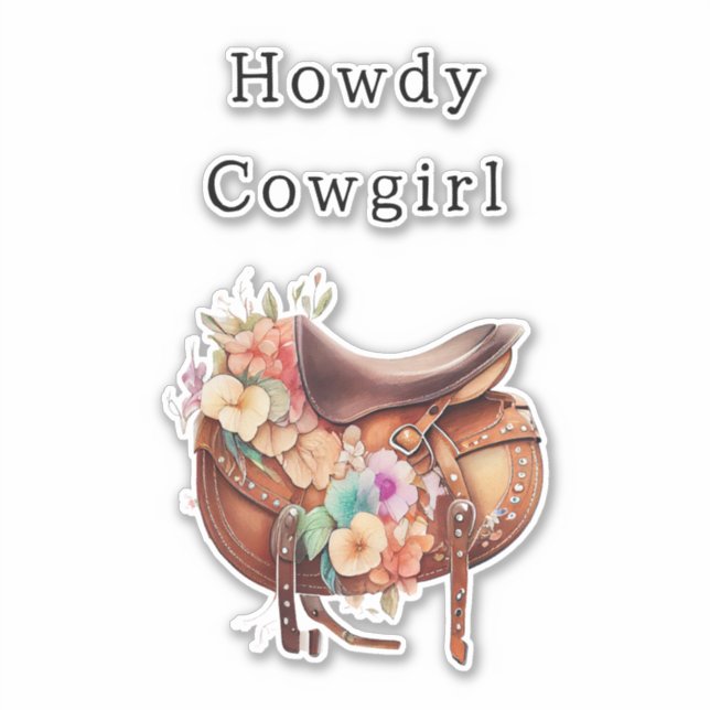 Sticker Pink Brown Ouest Tan Floral Cowgirl Saddle (Devant)