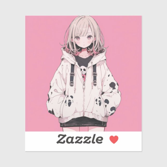 Sticker Pink Girl | 東京娘 GenerartiveAI シール (Feuille)