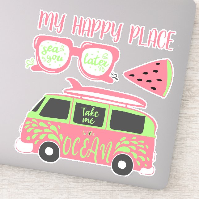 Sticker Pink Lime Green Beach Jours d'été (Détail)