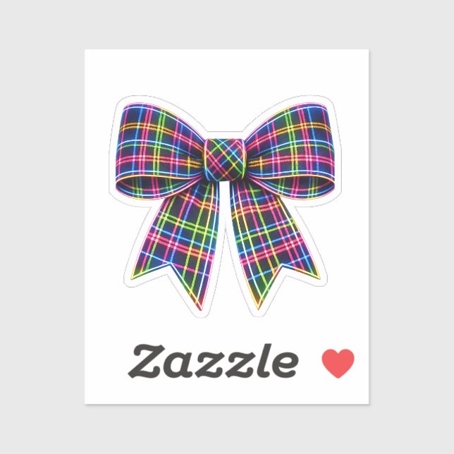 Sticker Pink Neon Bow Tartan Ribbon Scottish Cute (Feuille)