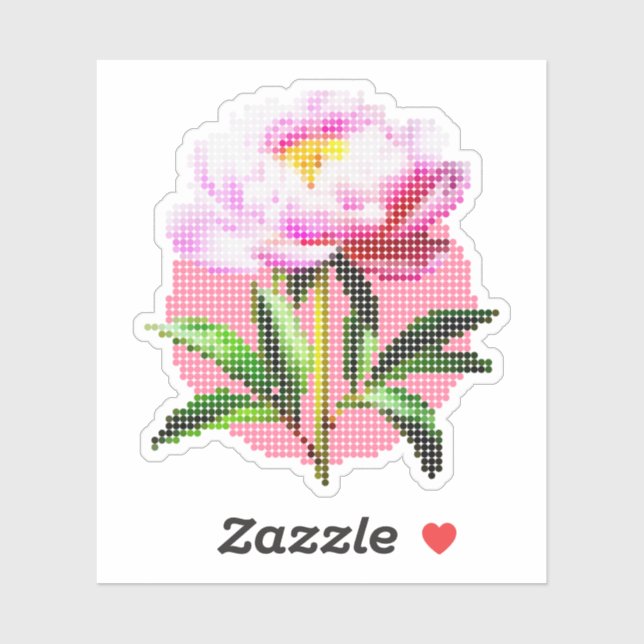 Sticker Pink Peony Dot Mosaic Flower (Feuille)