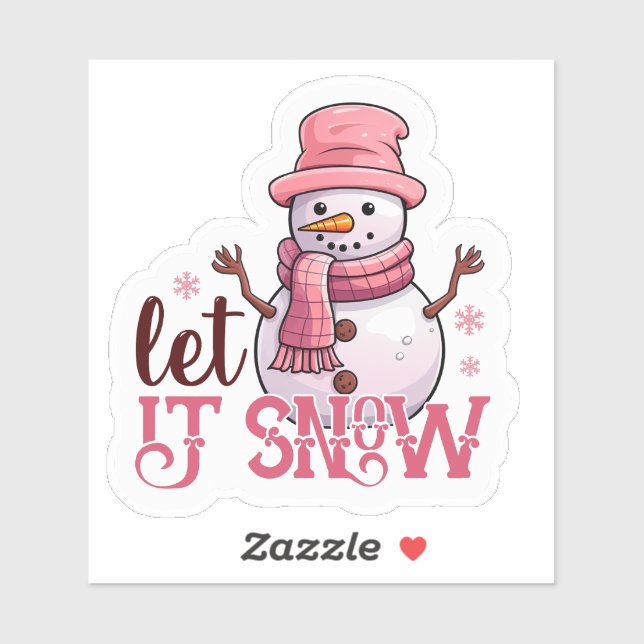 Sticker Pink Snowman souhaite Joyeux Noël ! (Feuille)
