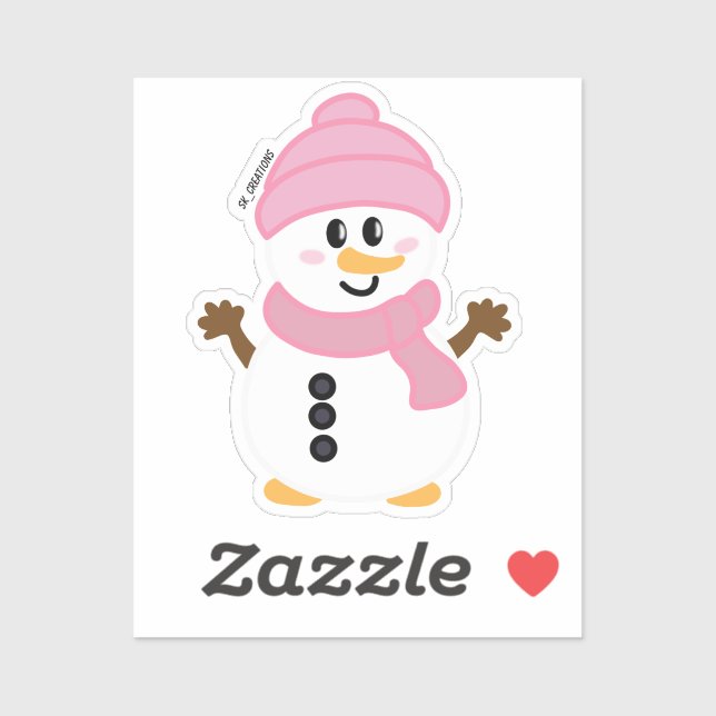 Sticker Pink Winter Snowman (Feuille)