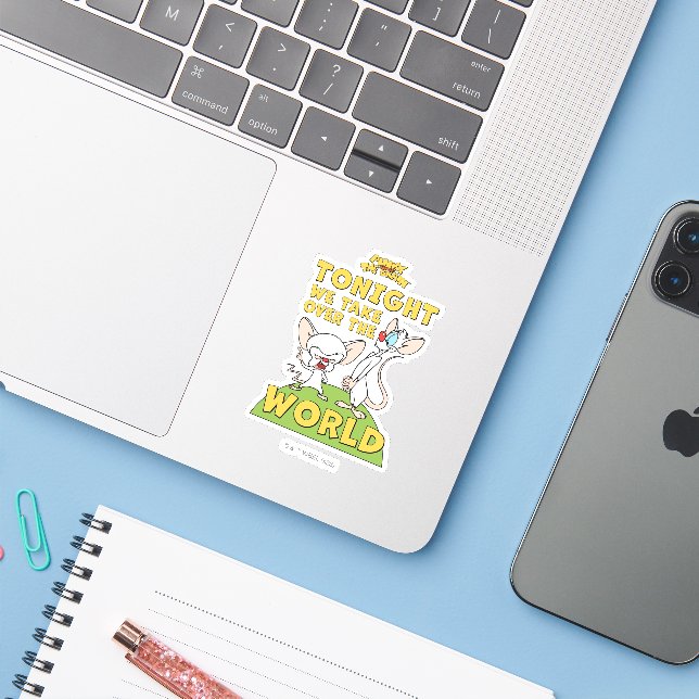 Sticker Pinky et le cerveau | Reprendre Le Monde (Ordinateur portable avec iPhone)