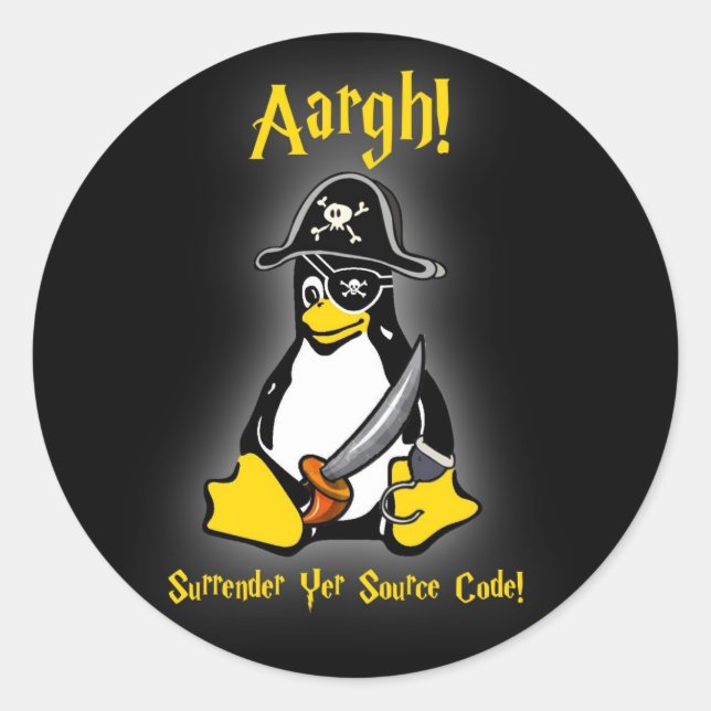 Sticker Pirate Linux Tux Penguin Noir Ubuntu, etc (Devant)