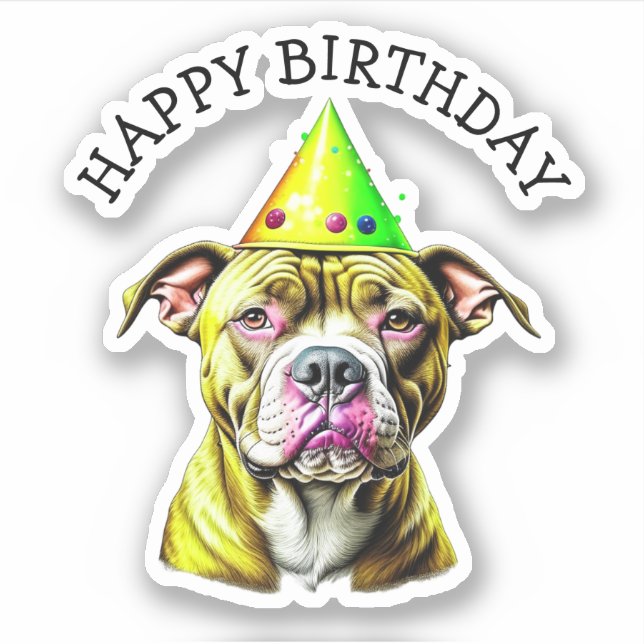 Sticker Pitbull avec Casquette d'anniversaire (Devant)