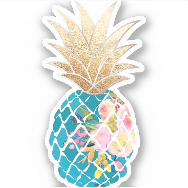 Sticker PixDezines Aloha Ananas, Turquoise+Or Faux (Devant)
