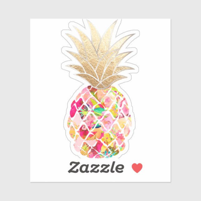 Sticker PixDezines Aloha Rose Ananas, Couronne Or Faux (Feuille)