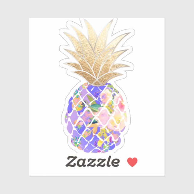 Sticker PixDezines Aloha Violet Ananas, Couronne Or Faux (Feuille)